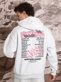 HIGHLANDER White Typography Printed Hooded Long Sleeves Oversized Pullover Sweatshirt