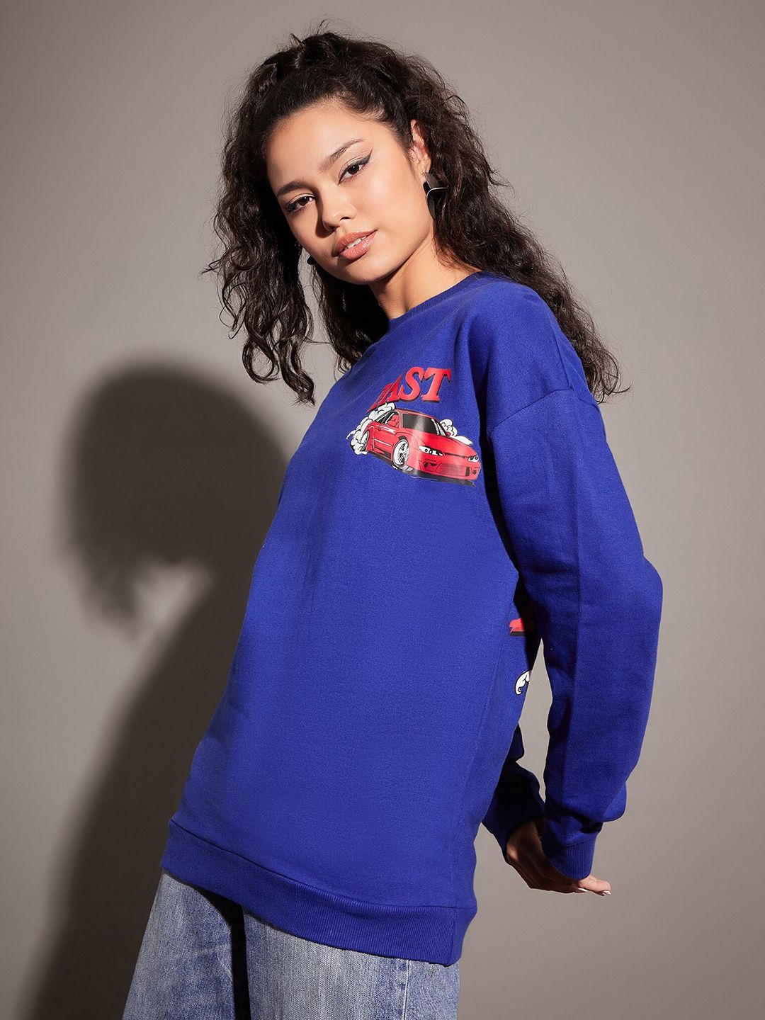 SASSAFRAS Typography Printed Long Sleeves Oversized Fleece Sweatshirt