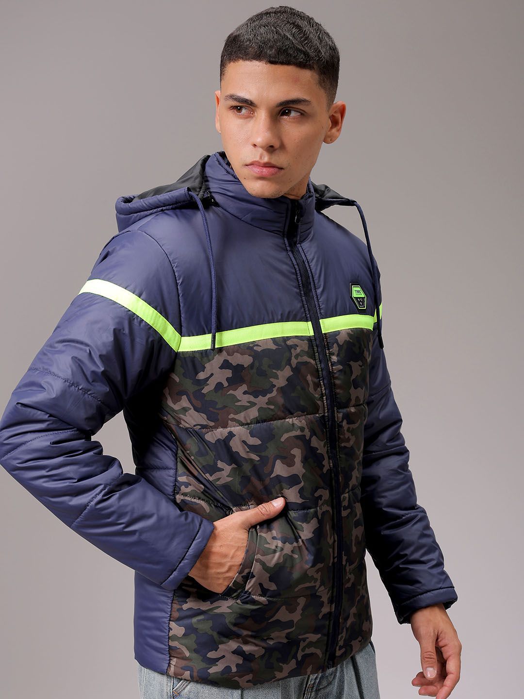 The Indian Garage Co Men Hooded Camouflage Printed Casual Quilted Jacket