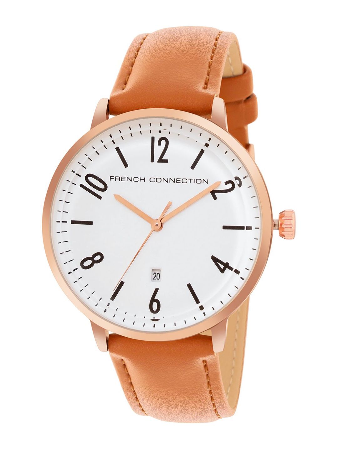 French Connection Men Embellished Dial & Leather Straps Analogue Watch FC155BR-W