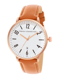 French Connection Men Embellished Dial & Leather Straps Analogue Watch FC155BR-W