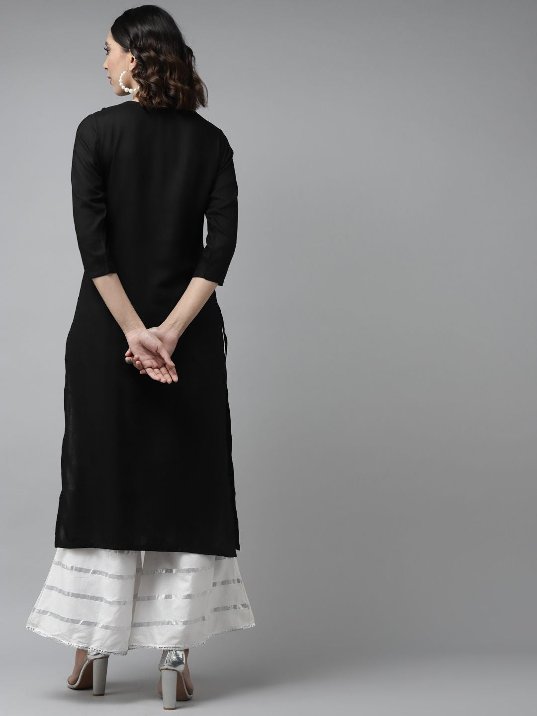 Libas Women Black Yoke Design Mirror Work Kurta