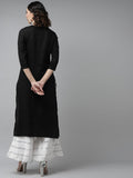 Libas Women Black Yoke Design Mirror Work Kurta