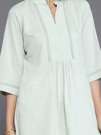Libas Striped Mandarin Collar Lace Straight Kurti
