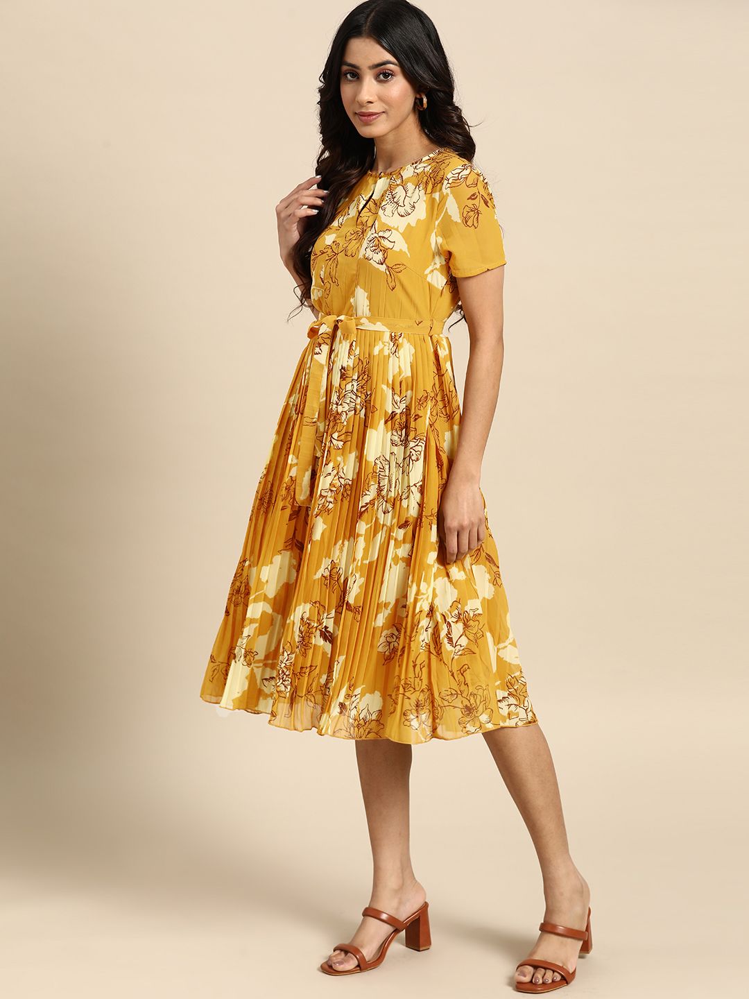 all about you Floral Print Accordion Pleat A-Line Dress