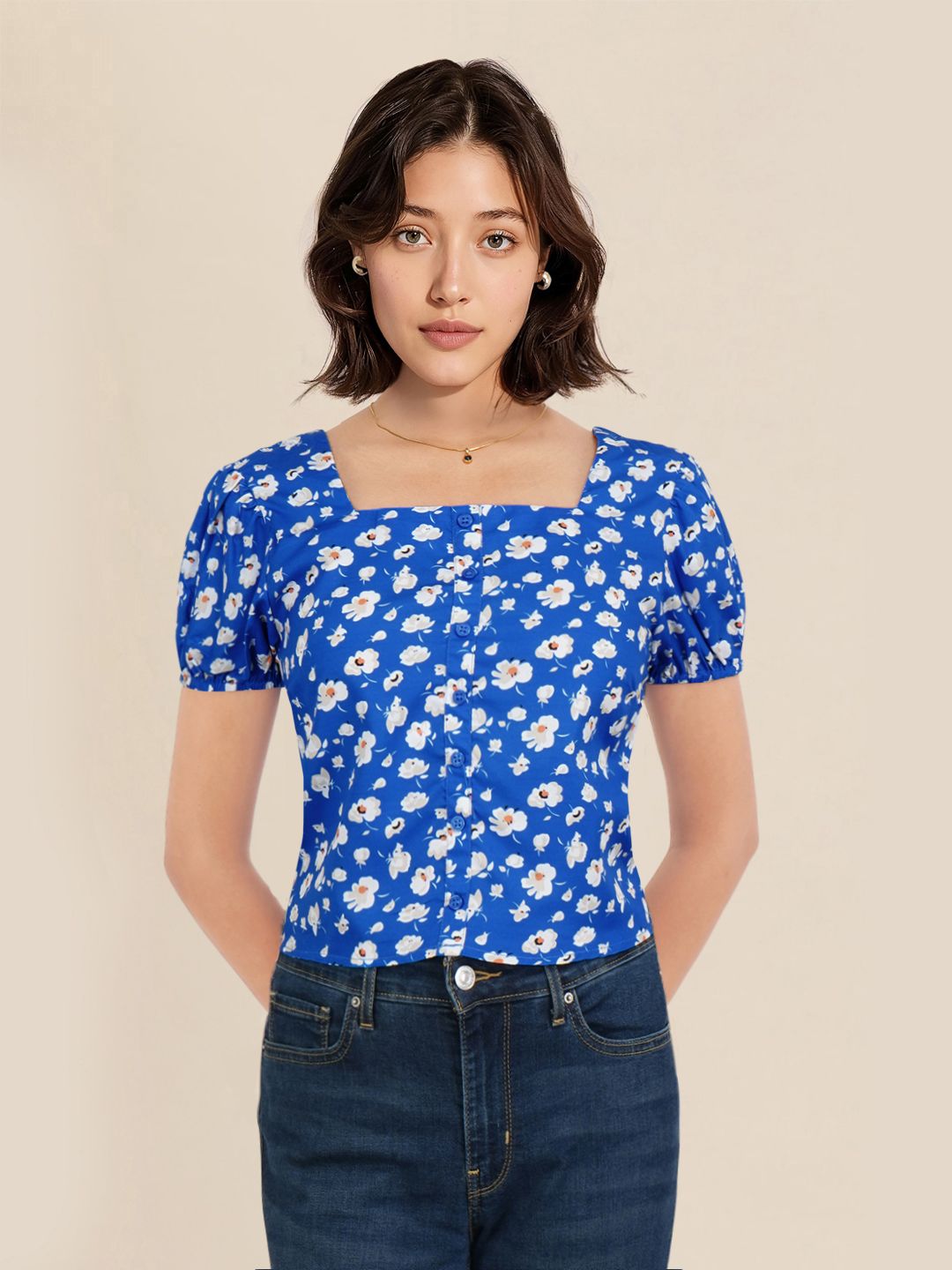 DressBerry Floral Printed Puff Sleeve Top
