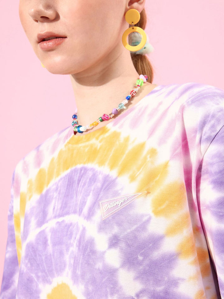 DILLINGER Women Tie & Dye Graphic Print Oversized T-shirt