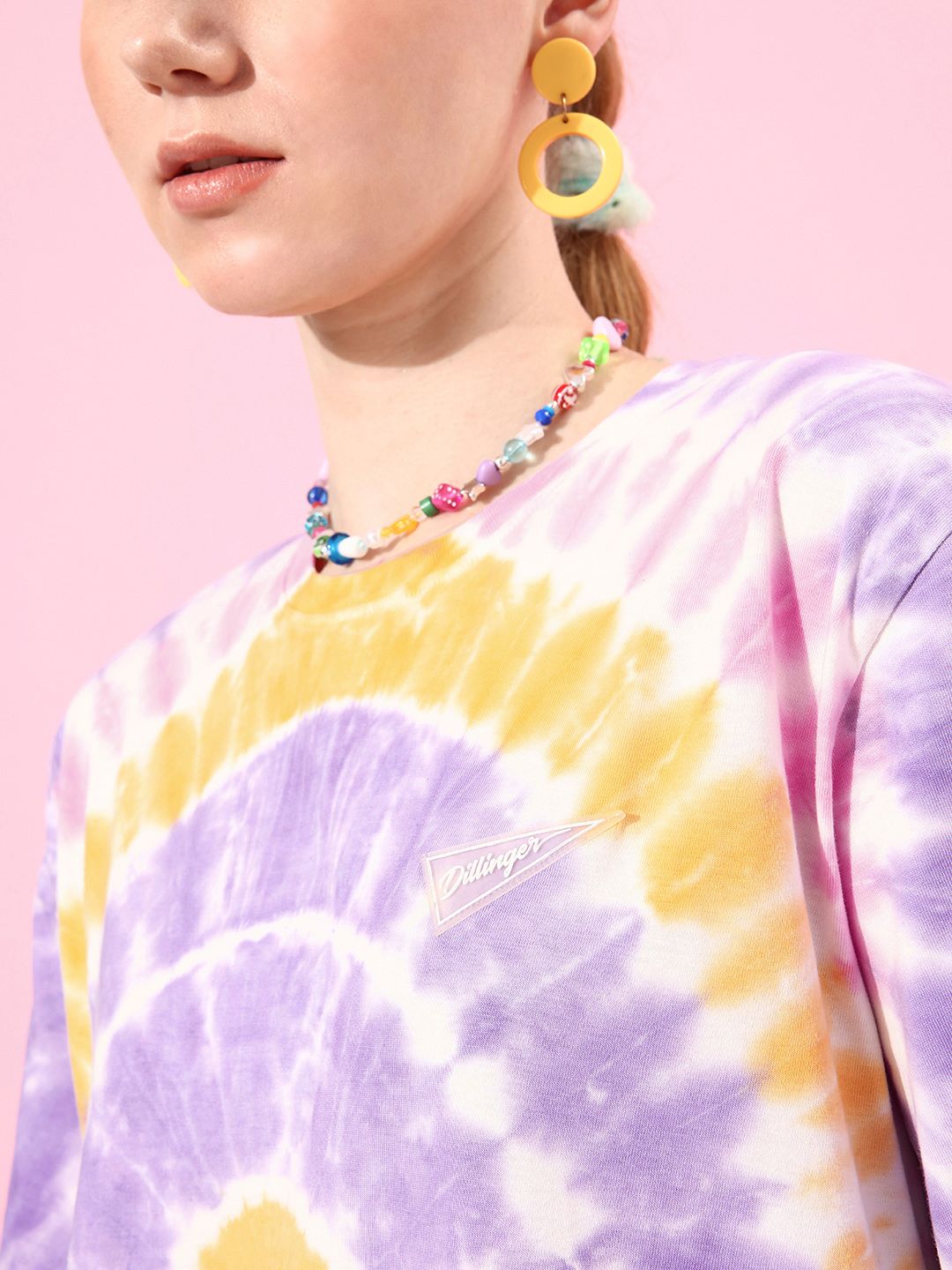 DILLINGER Women Tie & Dye Graphic Print Oversized T-shirt