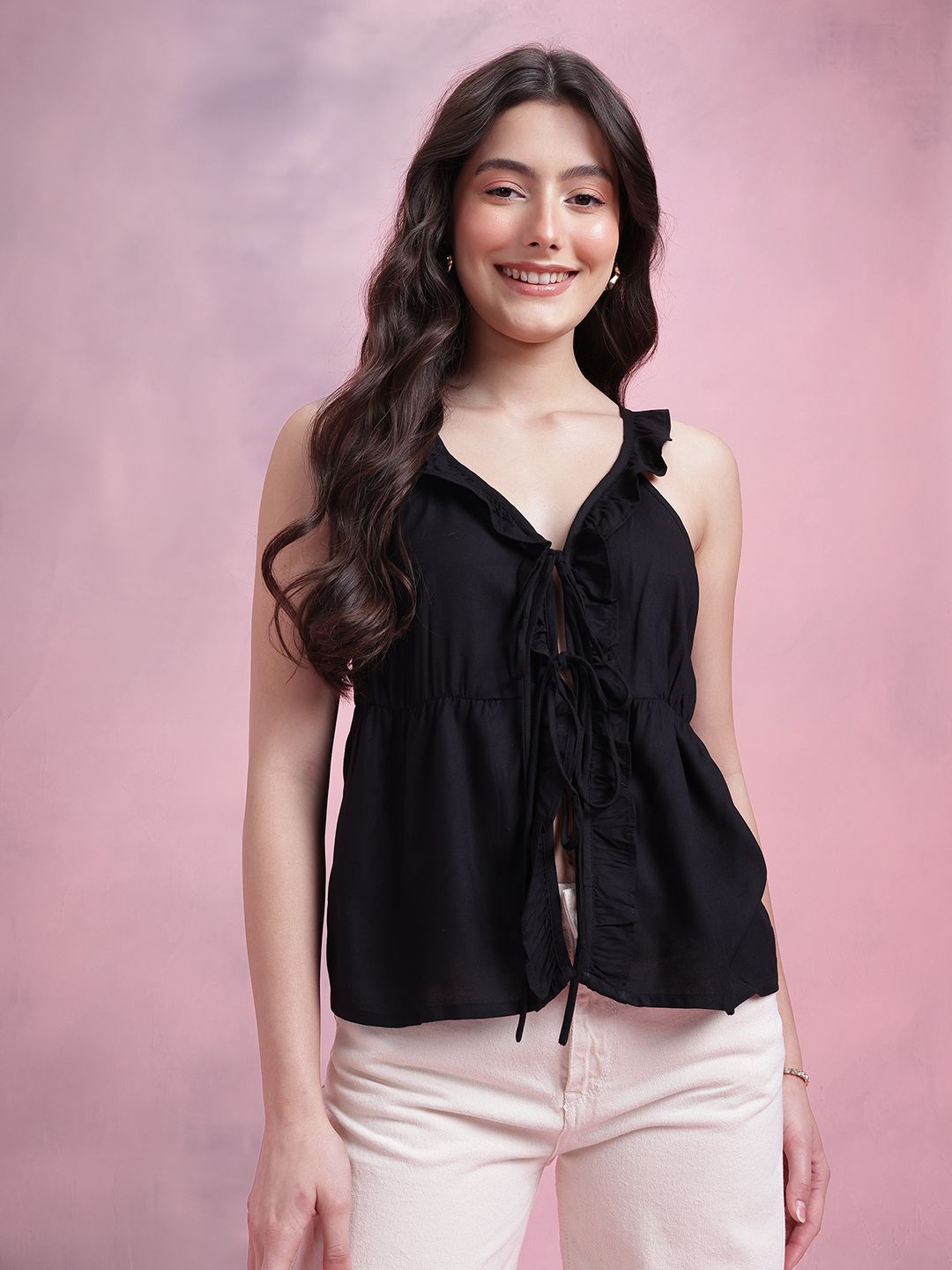 DressBerry Bow Front Ruffles Top