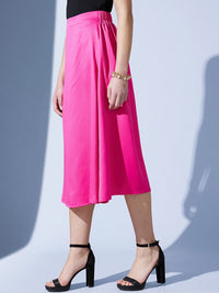 STREET 9 Fuchsia Satin A-Line Midi Skirt
