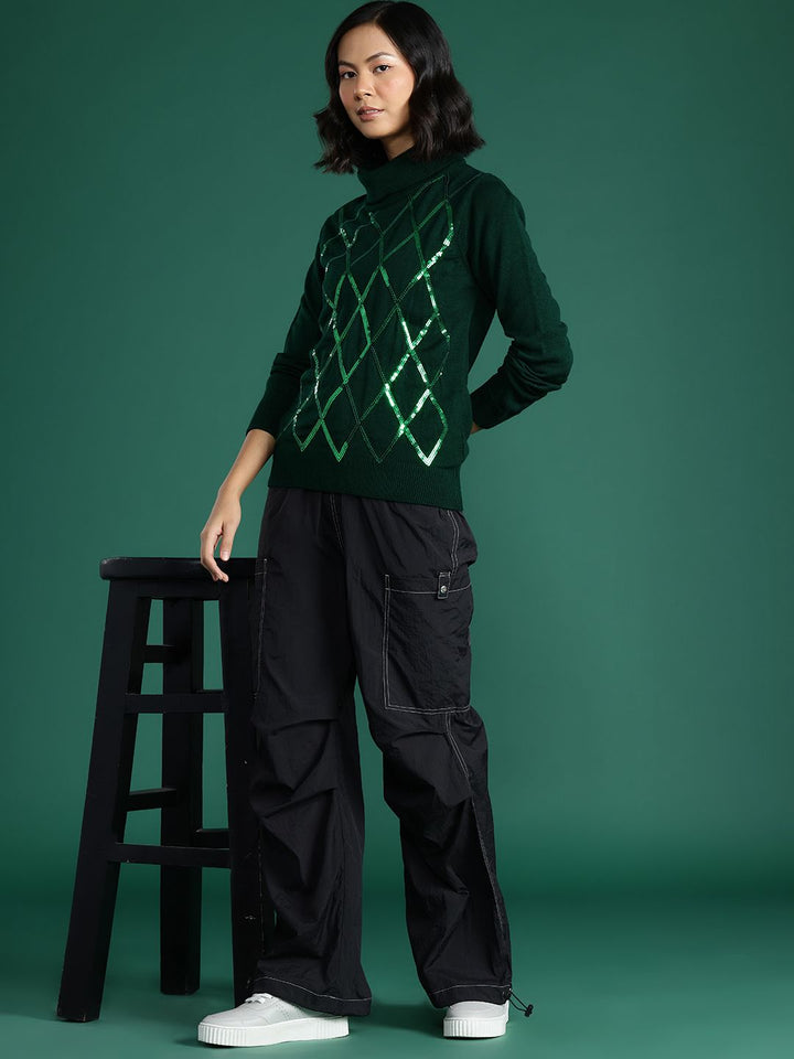 DressBerry Sequin Detailed Turtle Neck Pullover