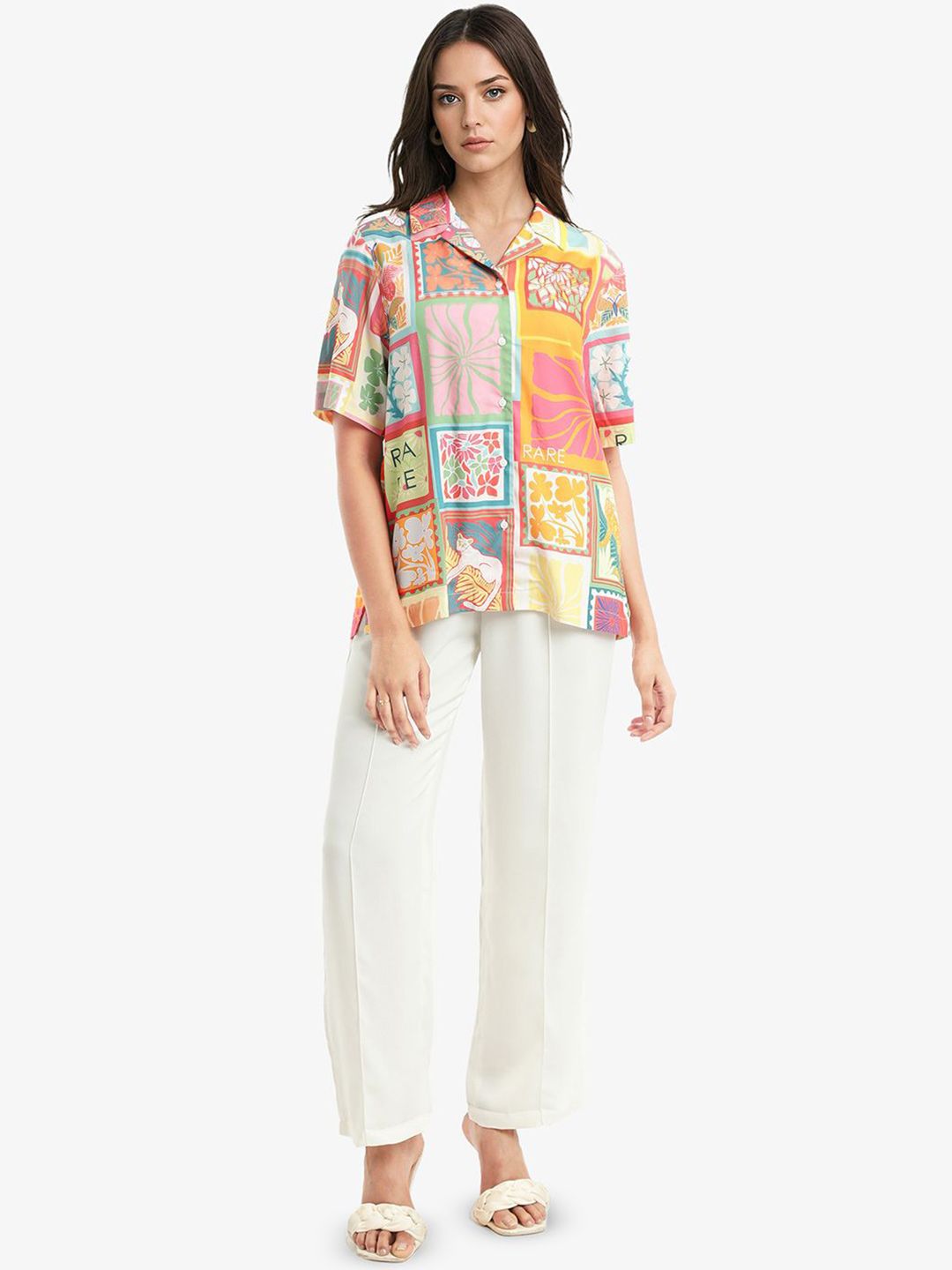 RAREISM Women Floral Printed Shirt Collar Top