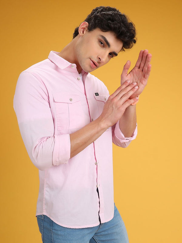 The Indian Garage Co Men Pink Slim Fit Solid Casual Shirt