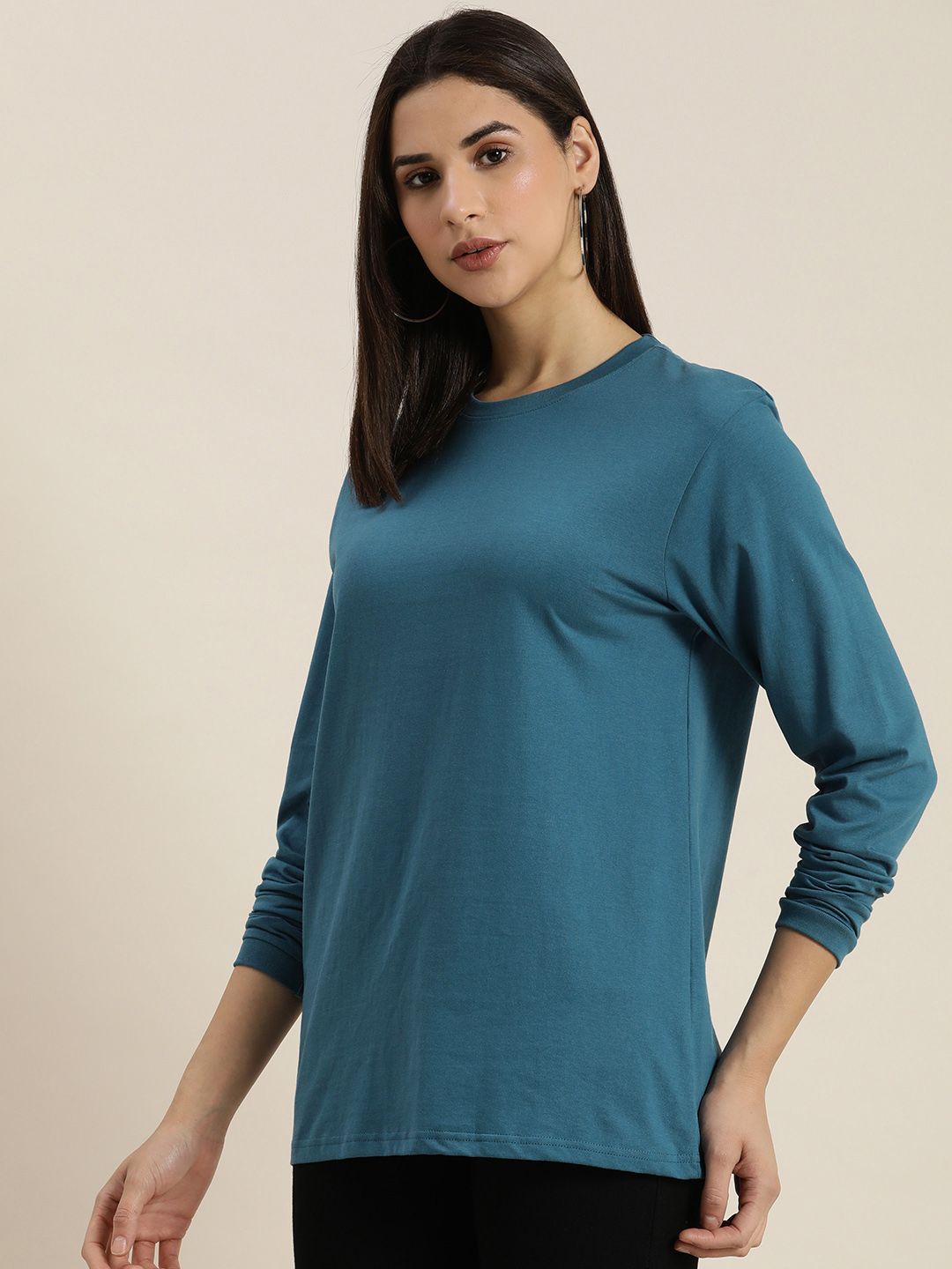 DILLINGER Women Blue Solid Cotton Oversized T-shirt