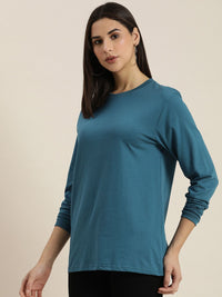 DILLINGER Women Blue Solid Cotton Oversized T-shirt