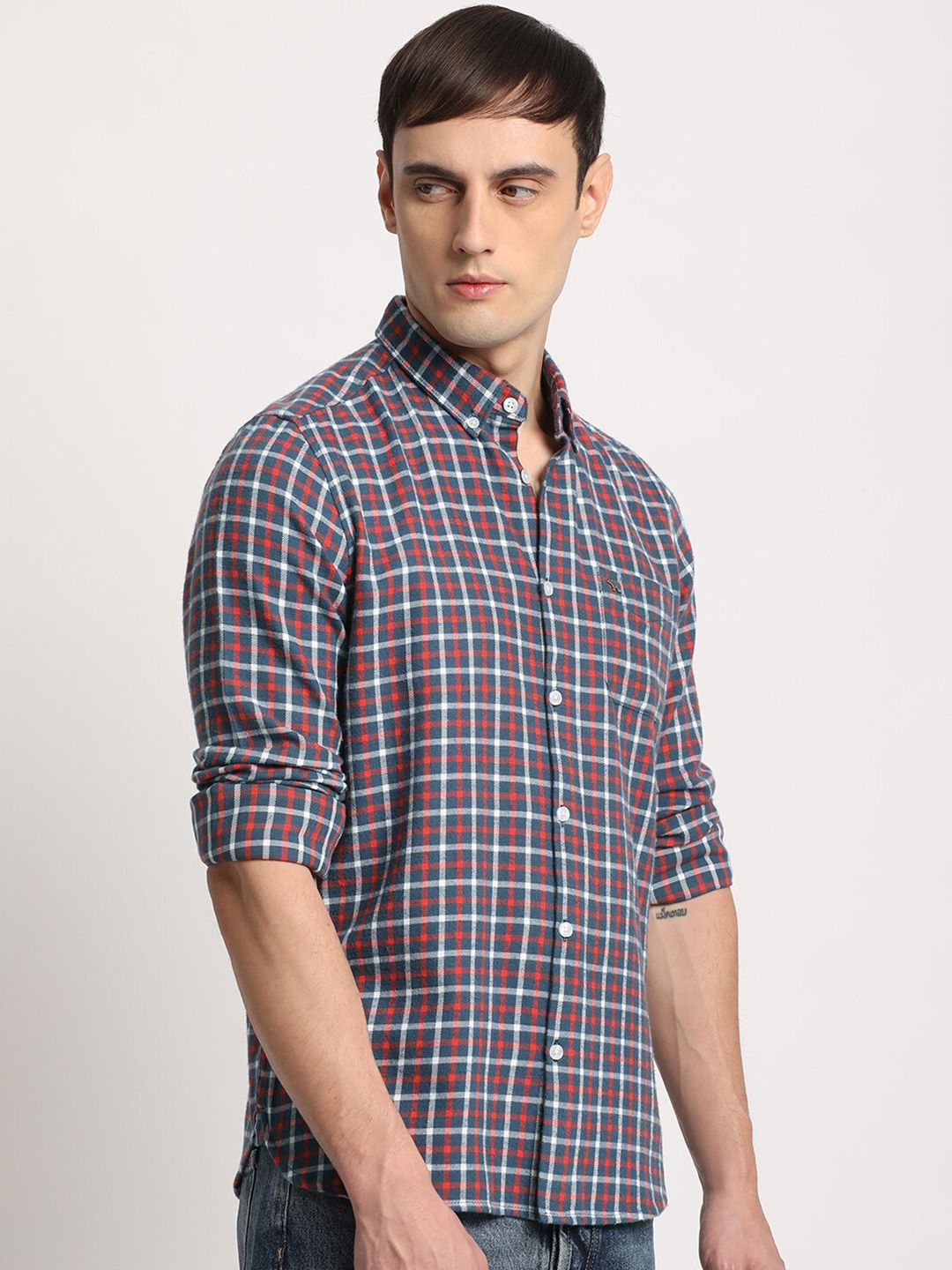 THE BEAR HOUSE Men Checked Slim Fit Button-Down Collar Casual Shirt