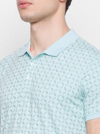 SPYKAR Men Blue Printed Polo Collar Slim Fit T-shirt