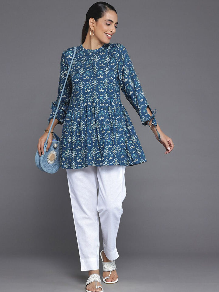Libas Ethnic Motifs Printed Mandarin Collar Tie Up A-Line Kurti