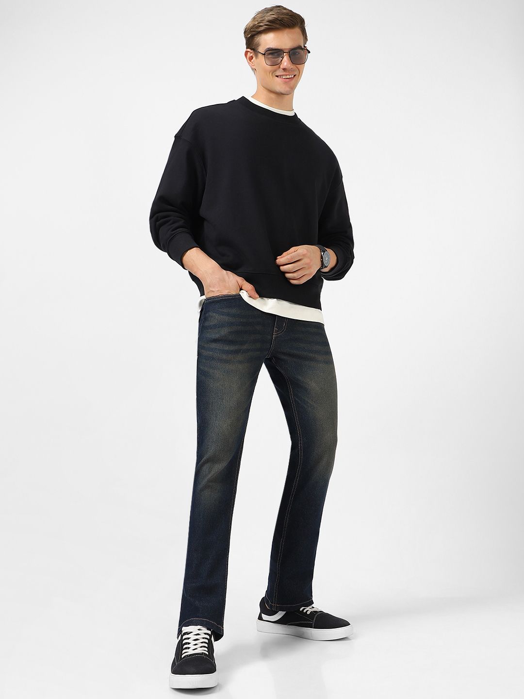 Urbano Fashion Men Bootcut Light Fade Clean Look Stretchable Jeans