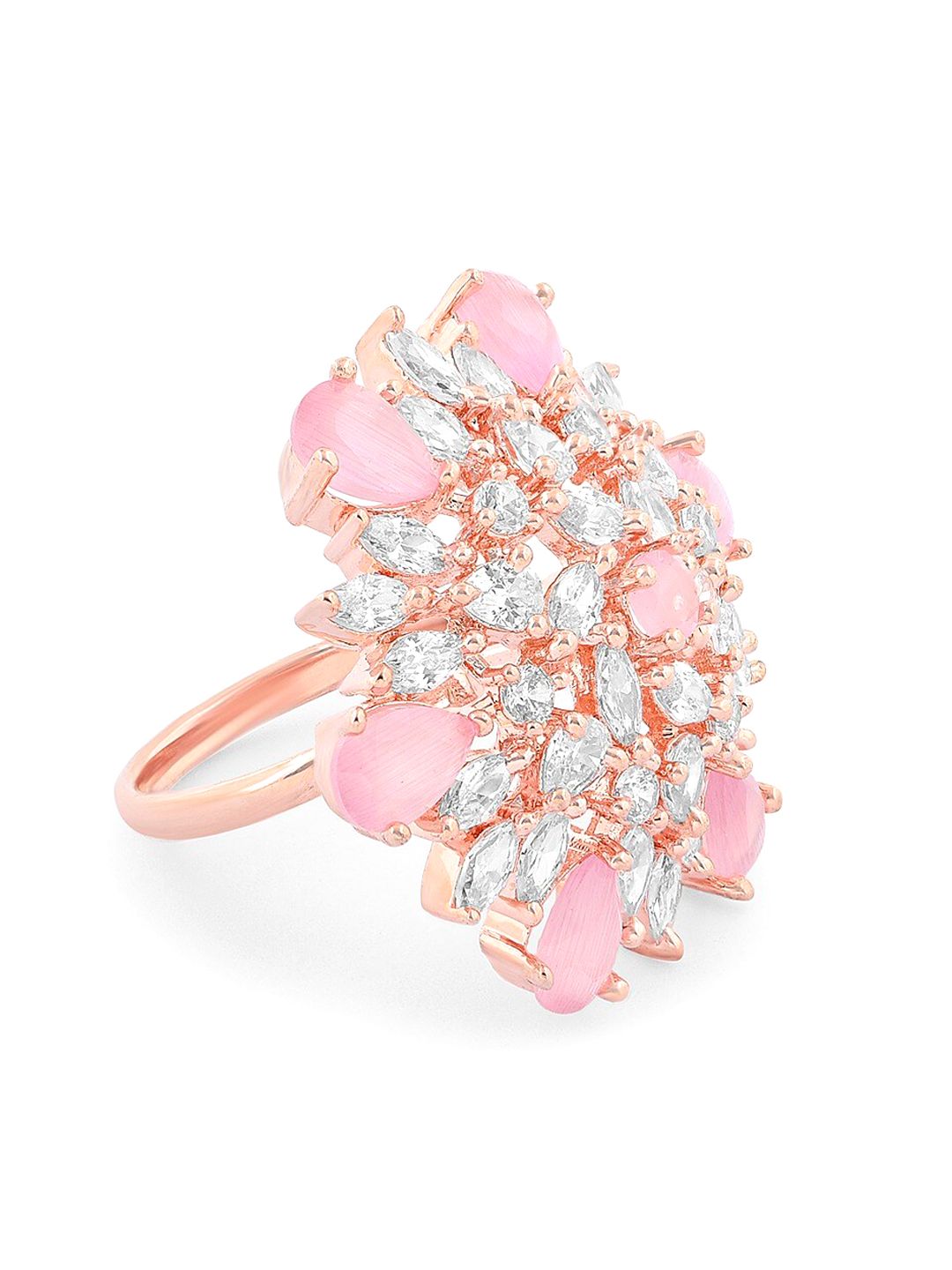 Cincin Jari Boleh Laras Zaveri Pearls Rose Saduran Emas &amp; CZ