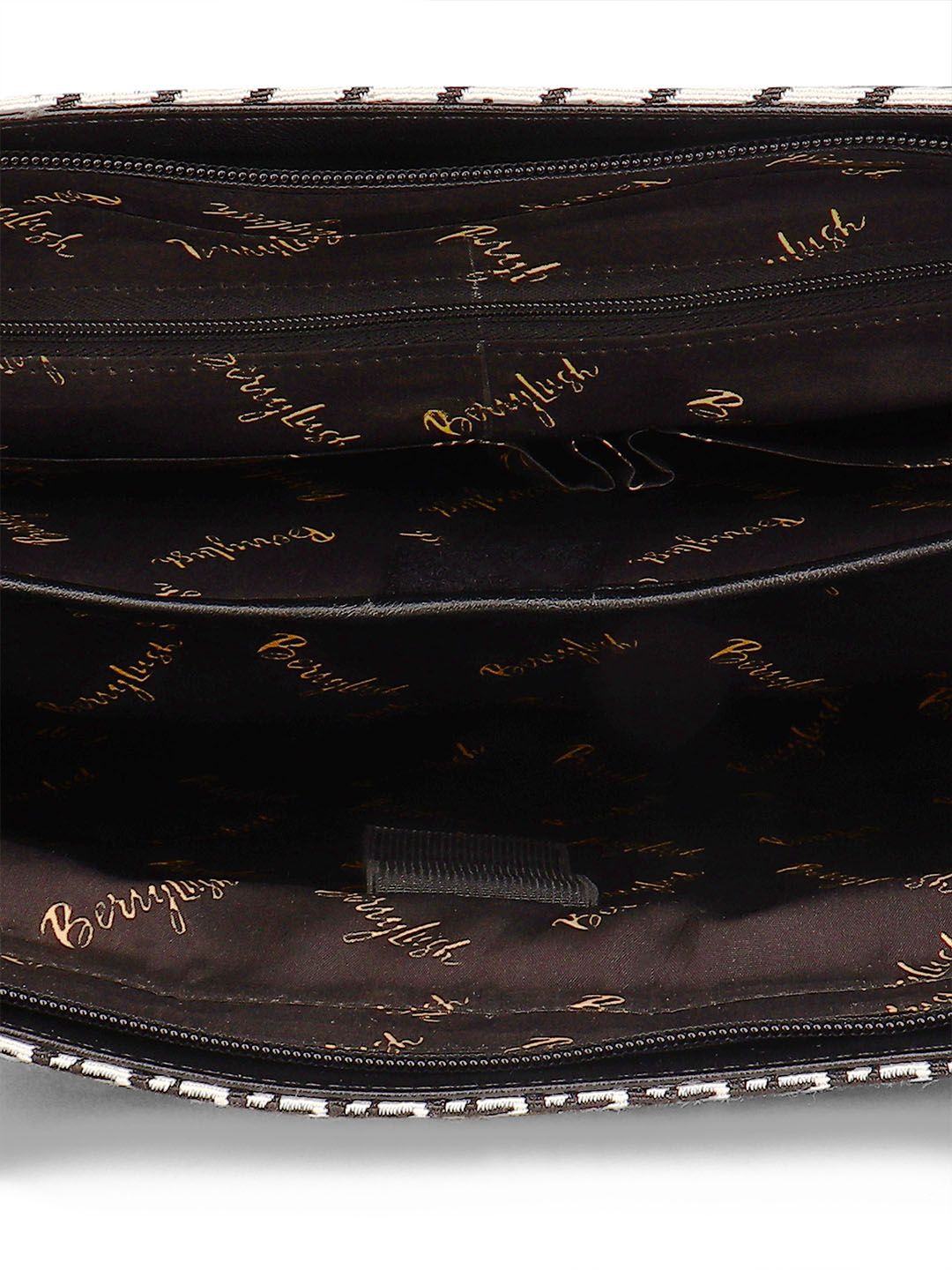 Berrylush Black & White Printed Structured Laptop Handheld Bag