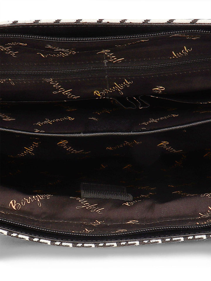 Berrylush Black & White Printed Structured Laptop Handheld Bag