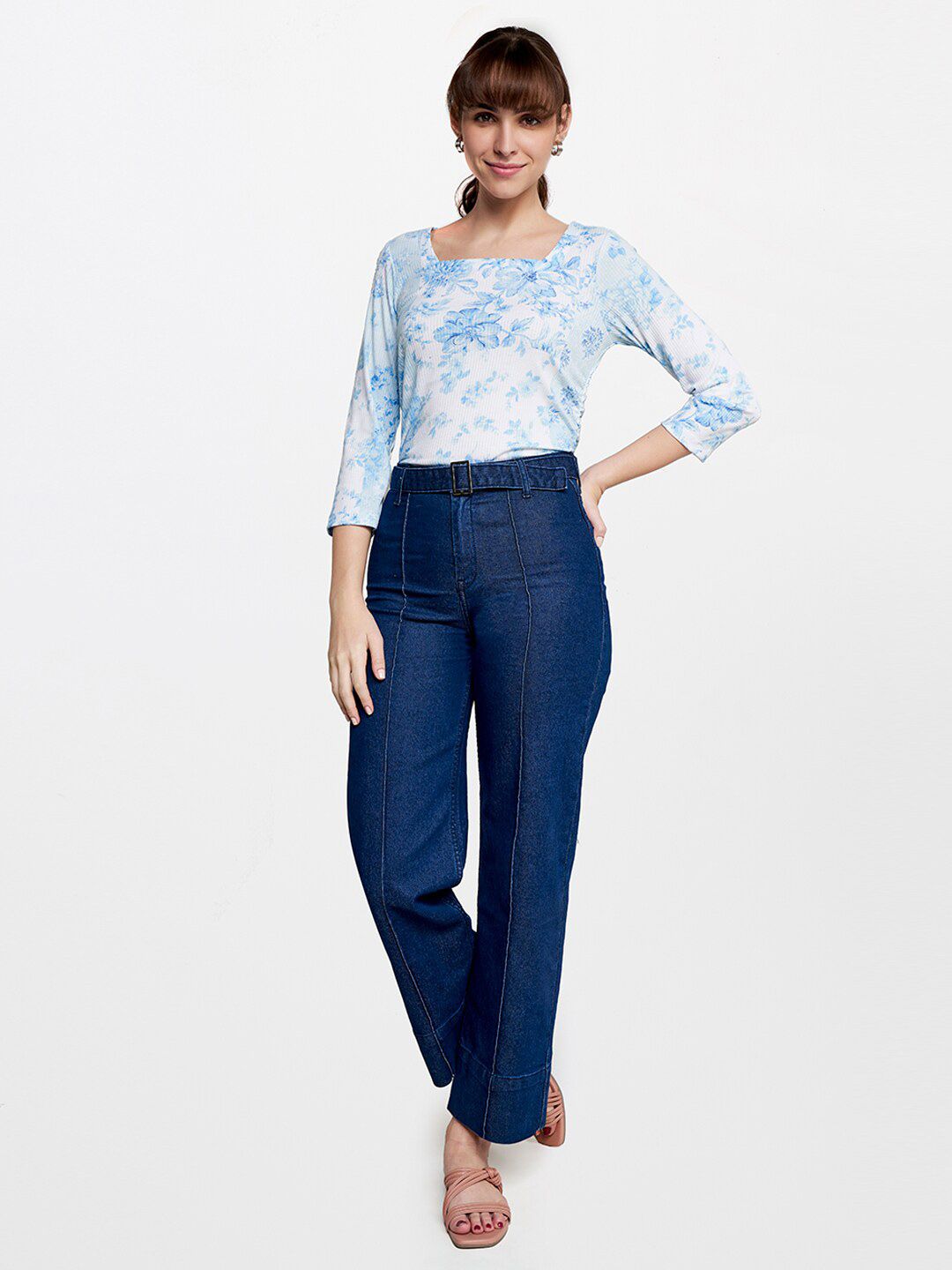 AND Floral Print Square Neck Top