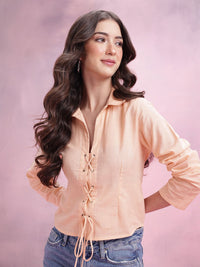 DressBerry Cotton Linen Tie-Up Back Shirt Style Top