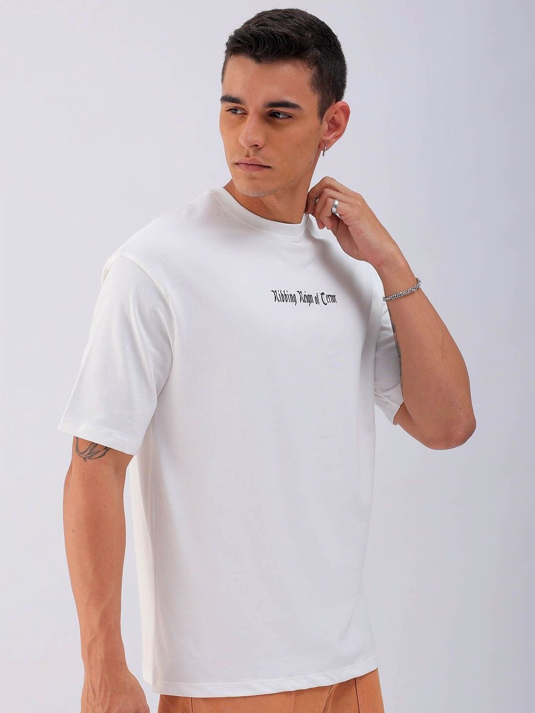 The Indian Garage Co Men Back Printed Boxy Oversized Round Neck T-shirt