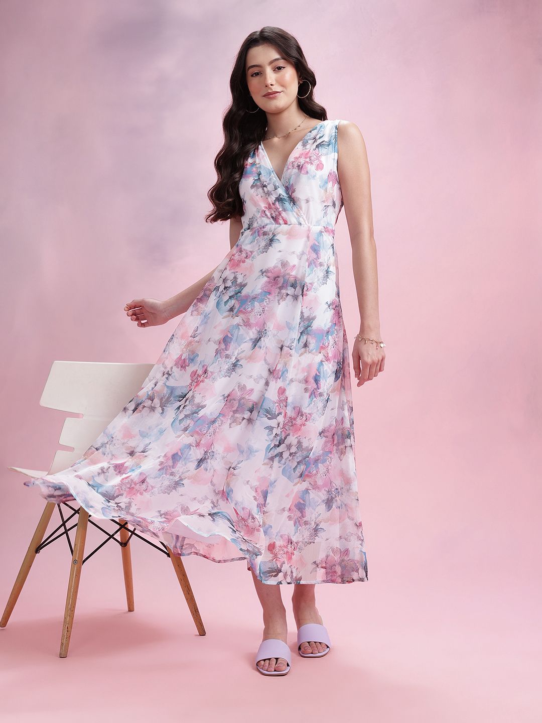 DressBerry Floral Print Paneled Empire Midi Dress
