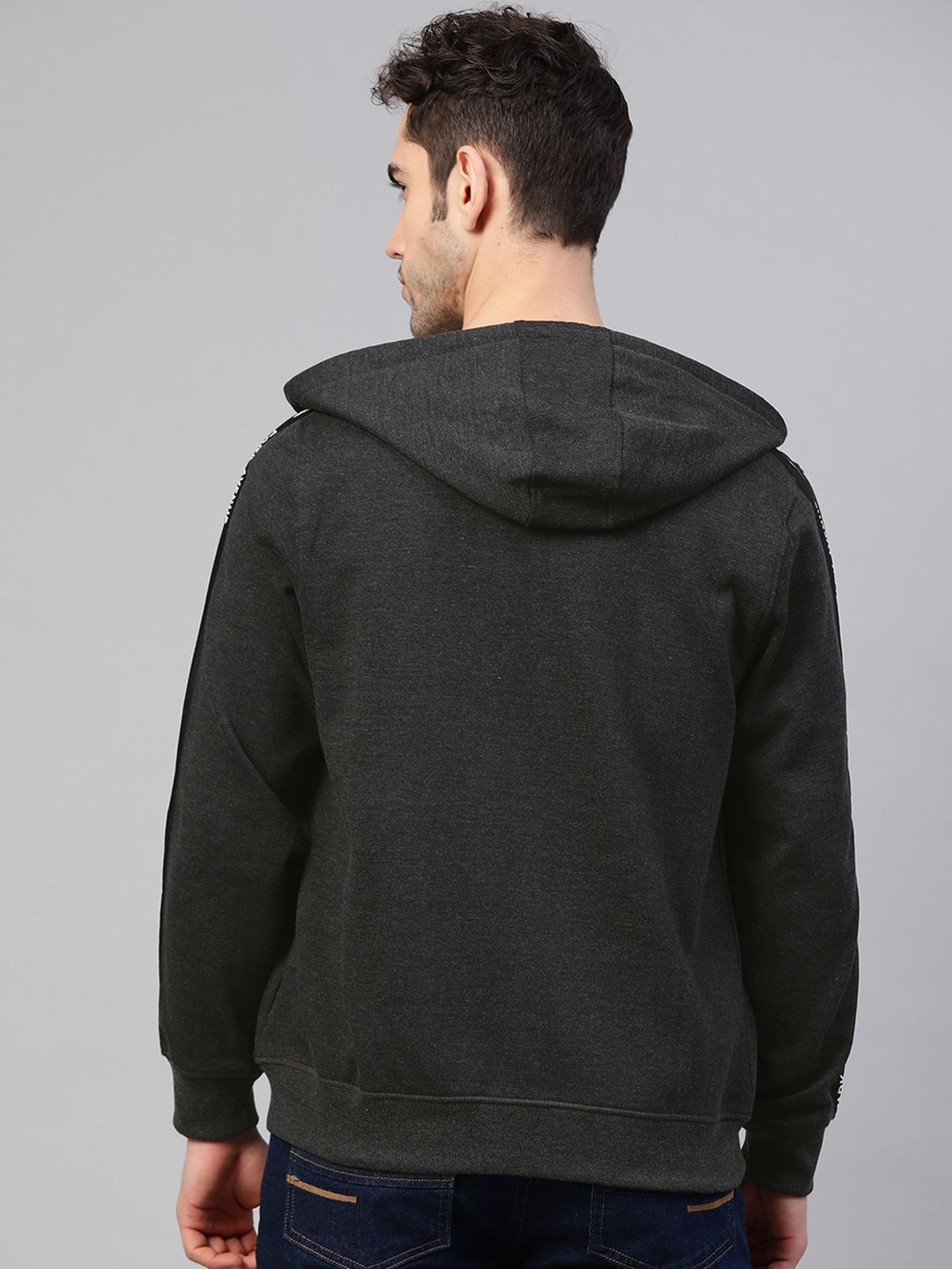 Park Avenue Men Charcoal Grey Solid Hooded Sweatshirt