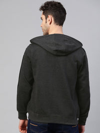 Park Avenue Men Charcoal Grey Solid Hooded Sweatshirt