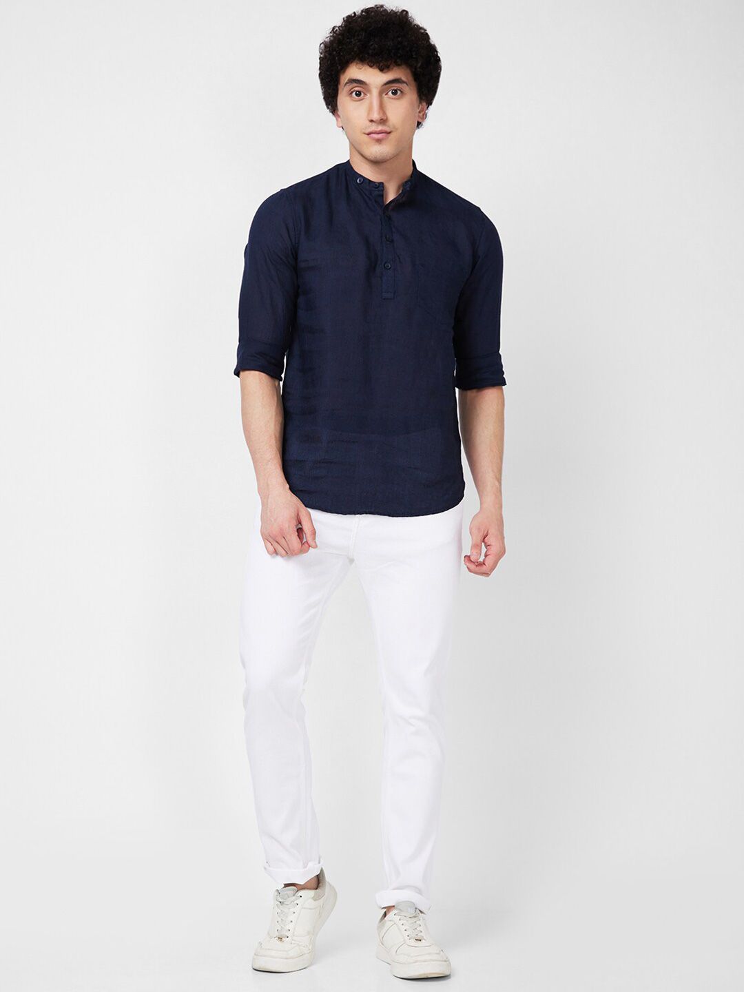 SPYKAR mandarin collar Long Sleeves Casual Linen Shirt