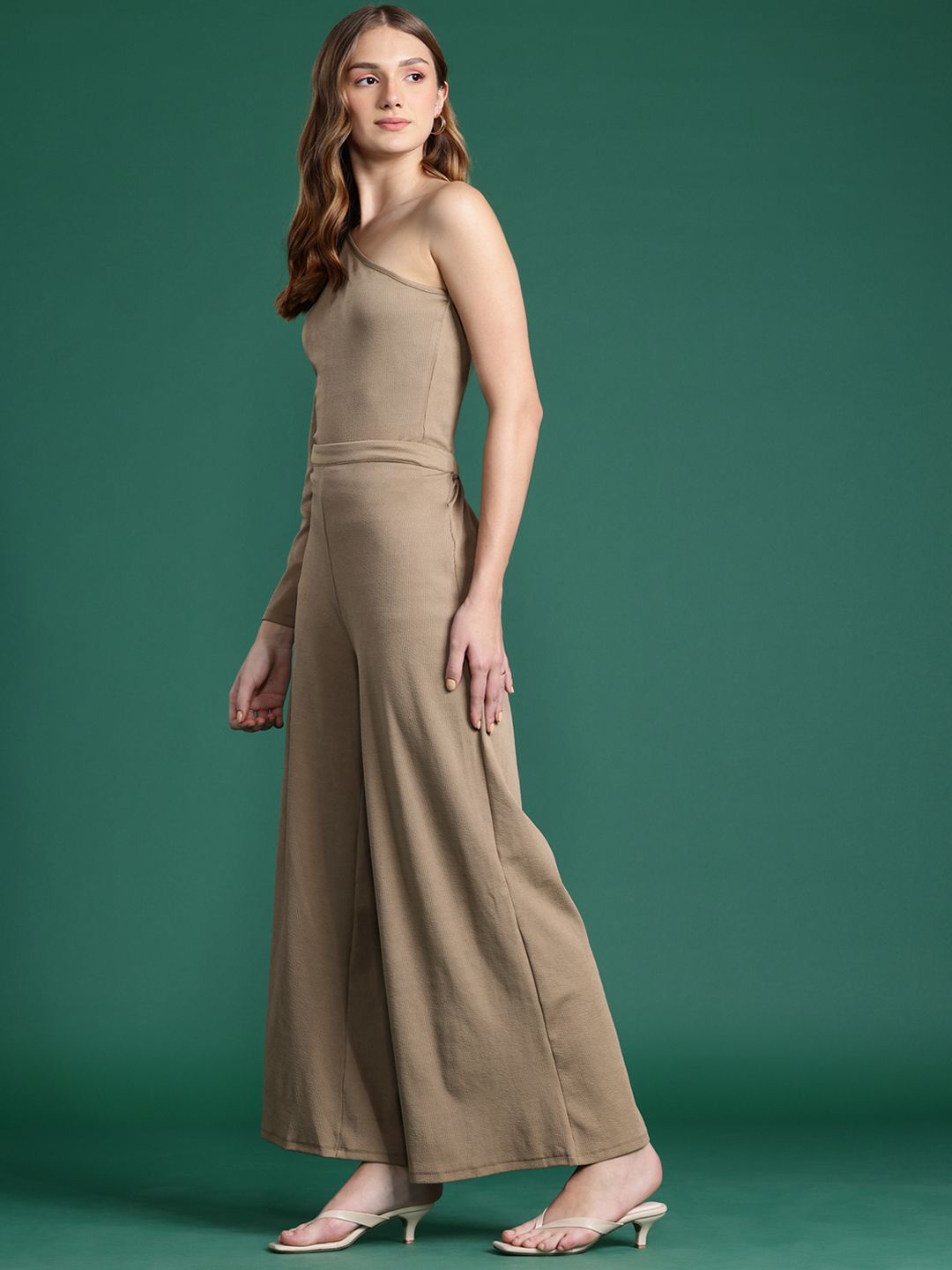 DressBerry Ribbed One-Shoulder Top with Trousers Co-ords