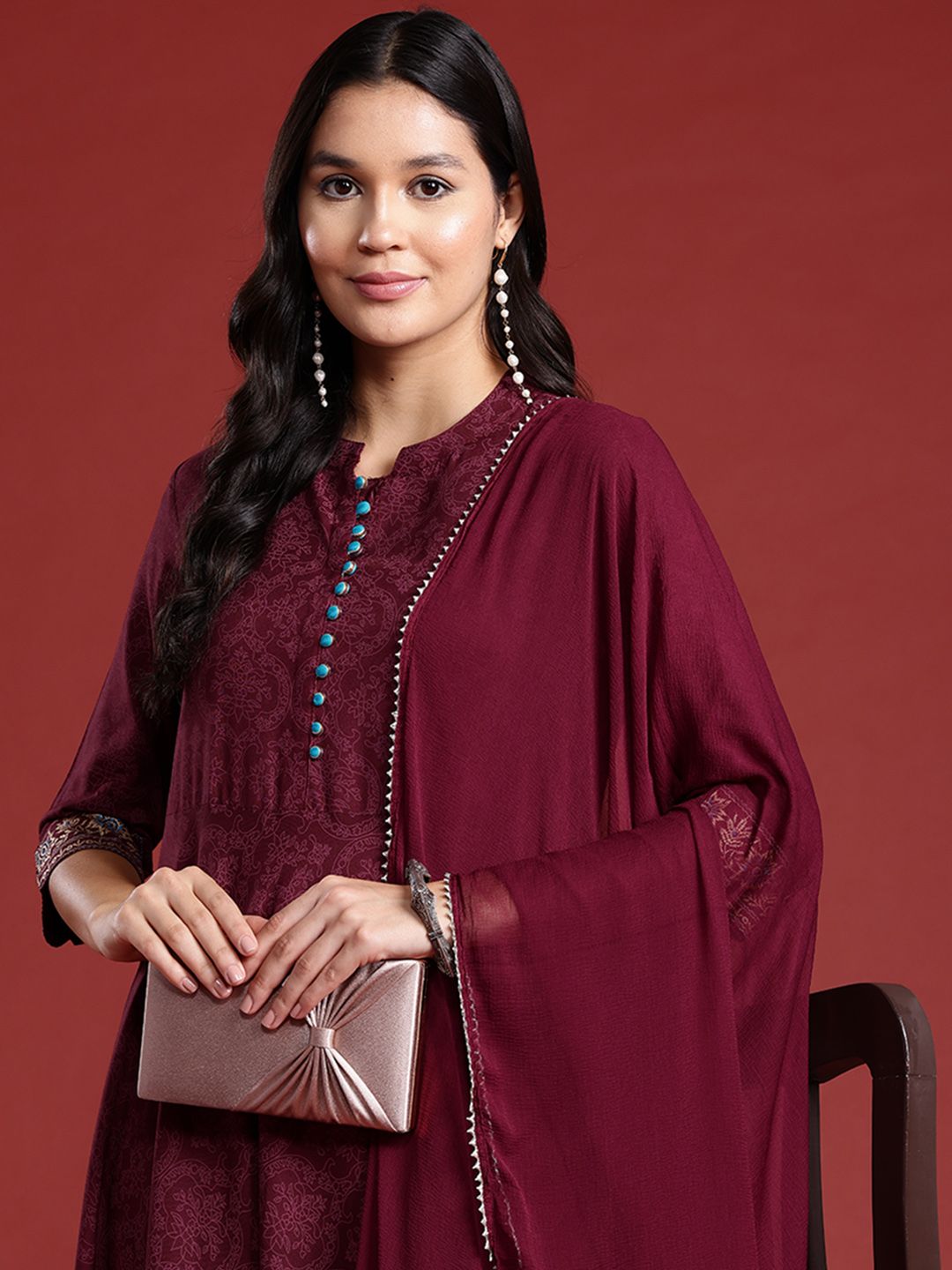 Anouk Printed Gotta Patti Anarkali Kurta with Trousers & Dupatta
