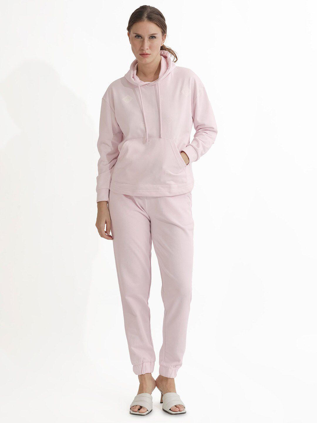 RAREISM Conversational Printed Hooded Cotton Pullover Sweatshirt