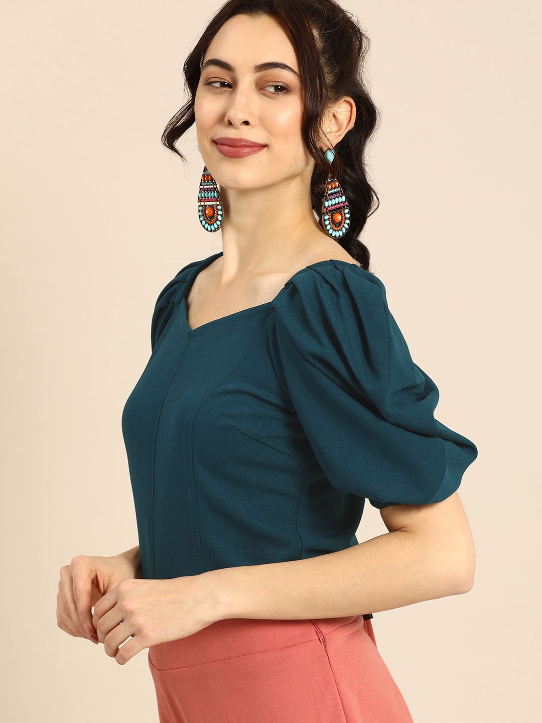 Athena Bold Blue Power Shoulders Top