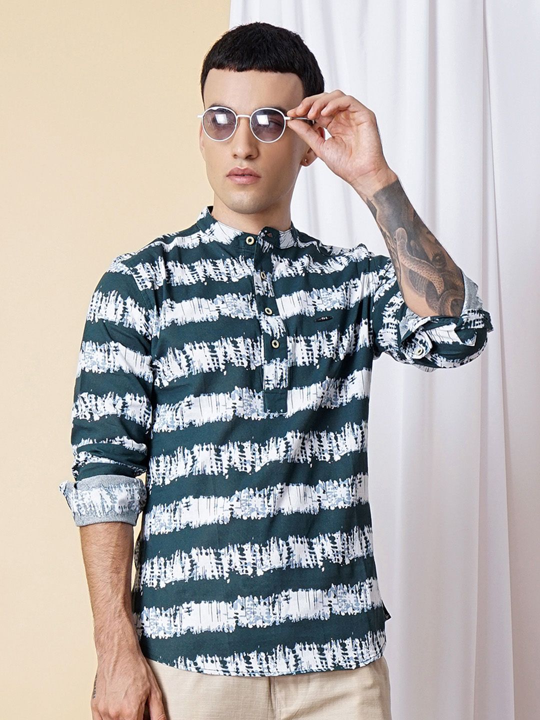 The Indian Garage Co Men Teal Blue Printed Casual Cotton Shirt