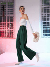 SASSAFRAS Women Green Loose Fit High-Rise Pleated Parallel Trousers