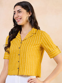 Anouk Geometric Print Roll-Up Sleeves Cotton Top