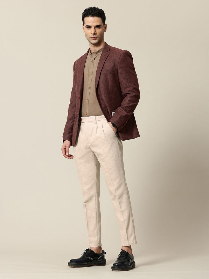 Mr Bowerbird Men Tailored Fit Textured Pleated Trousers