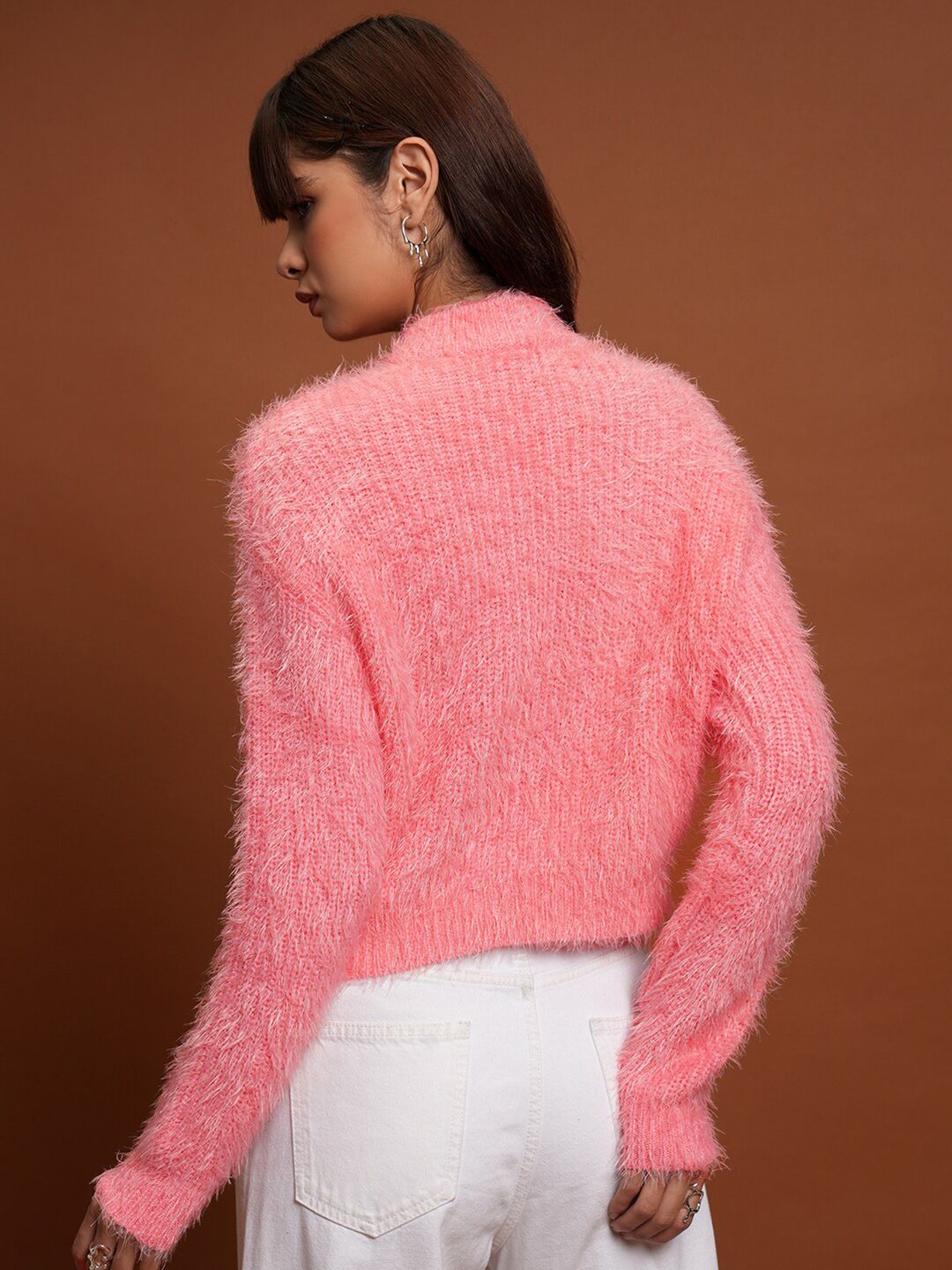 Tokyo Talkies Pink Self Design Acrylic Pullover