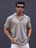 Powerlook Men Self Design Zip Closure T-shirt