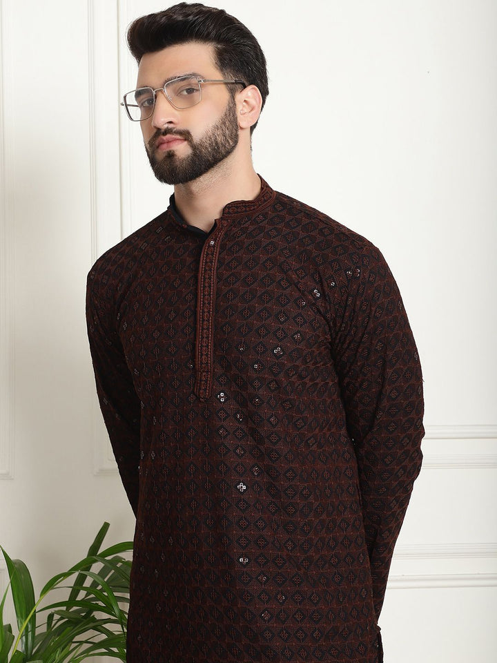 SOJANYA Embroidered Sequinned Pure Cotton Kurta with Churidar