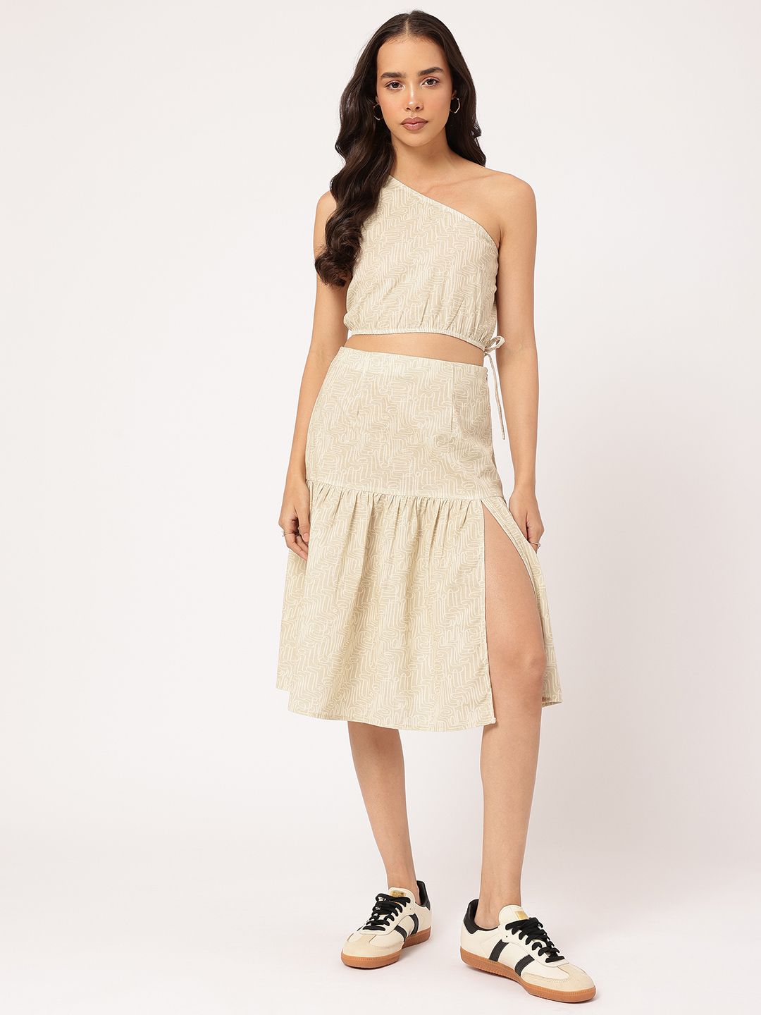 DressBerry Adorable Allure One-Shoulder Tie-Up Printed Co-Ords