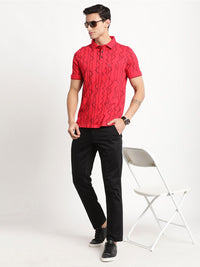 Turtle Slim Fit Geometric Printed Polo Collar Cotton T-Shirt