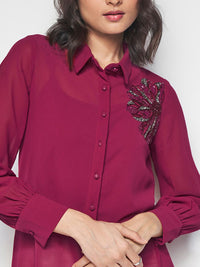 AND Spread Collar Embellished Detail Shirt Style Top