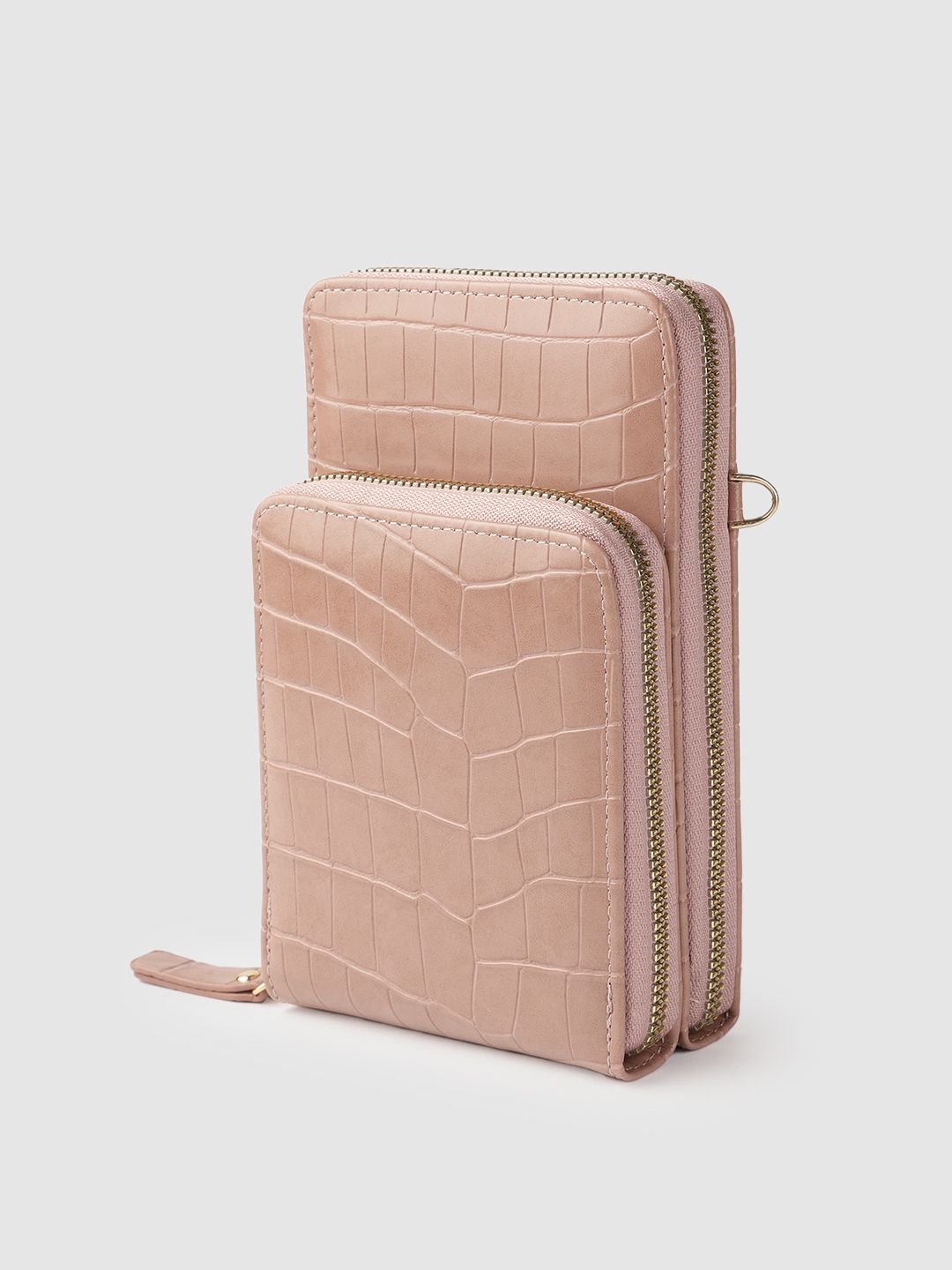 Lino Perros Peach-Coloured Animal Textured PU Structured Sling Bag