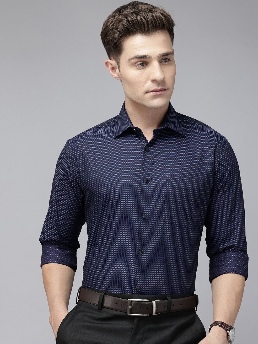 Park Avenue Pure Cotton Self-Design Slim Fit Formal Shirt