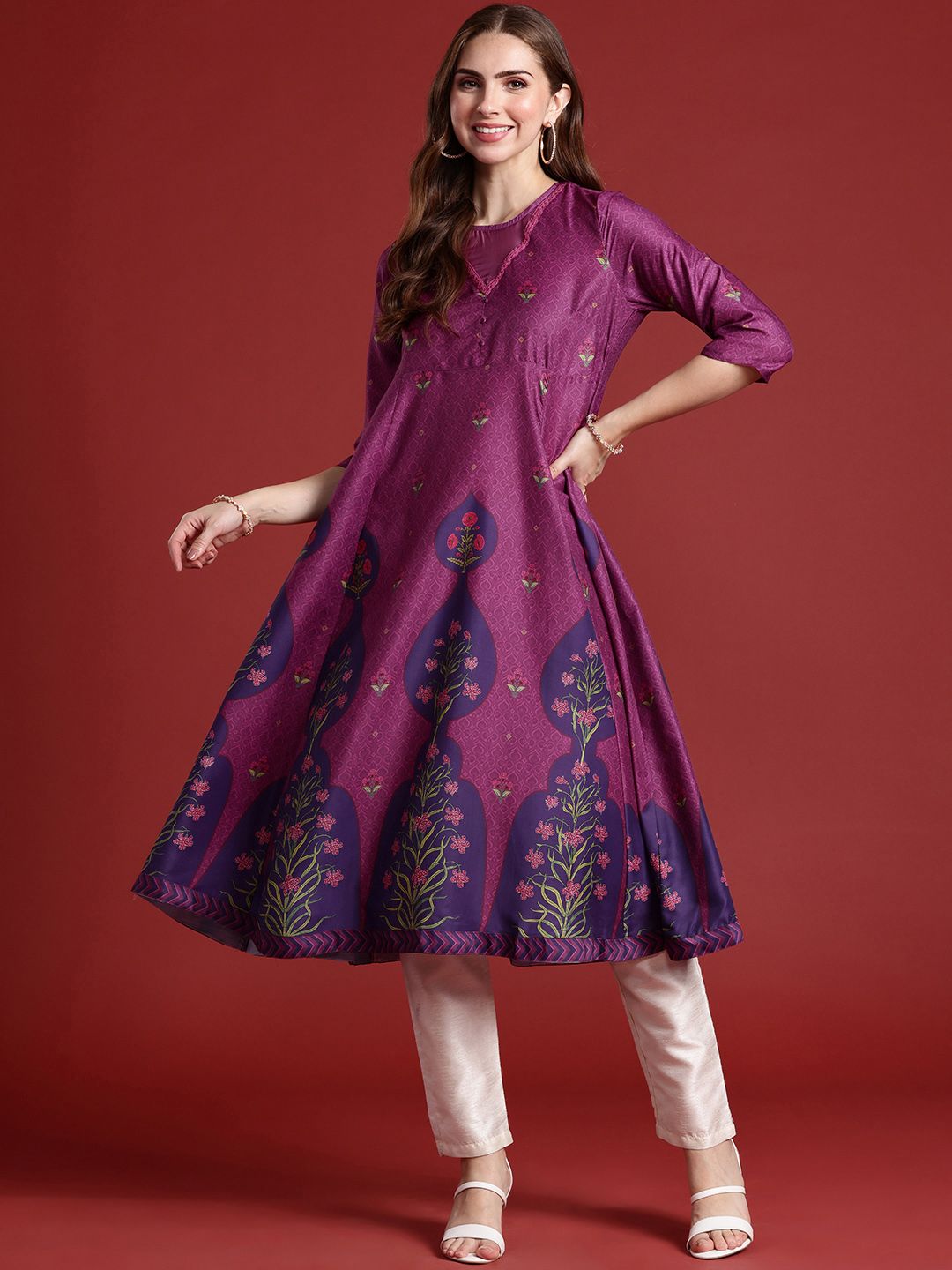 Anouk Floral Printed A-Line Kurta